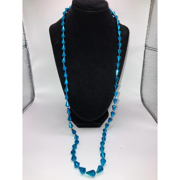 Long Transparent Turquoise Beaded Necklace! - Picture 5 of 6